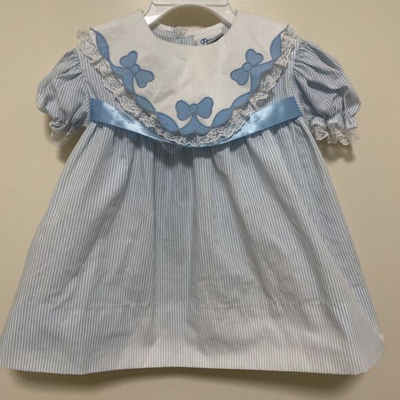 Vintage 1980’s Fayette Girls Size 18 Months Ruffle Trim Pinafore Dress Blue - Picture 1 of 9